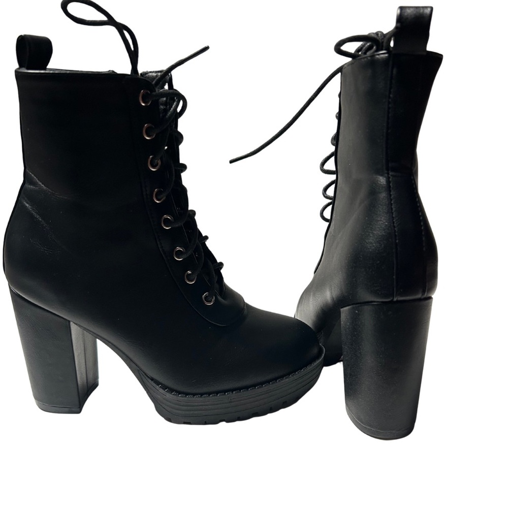 Black Ankle Heeled Combat Booties